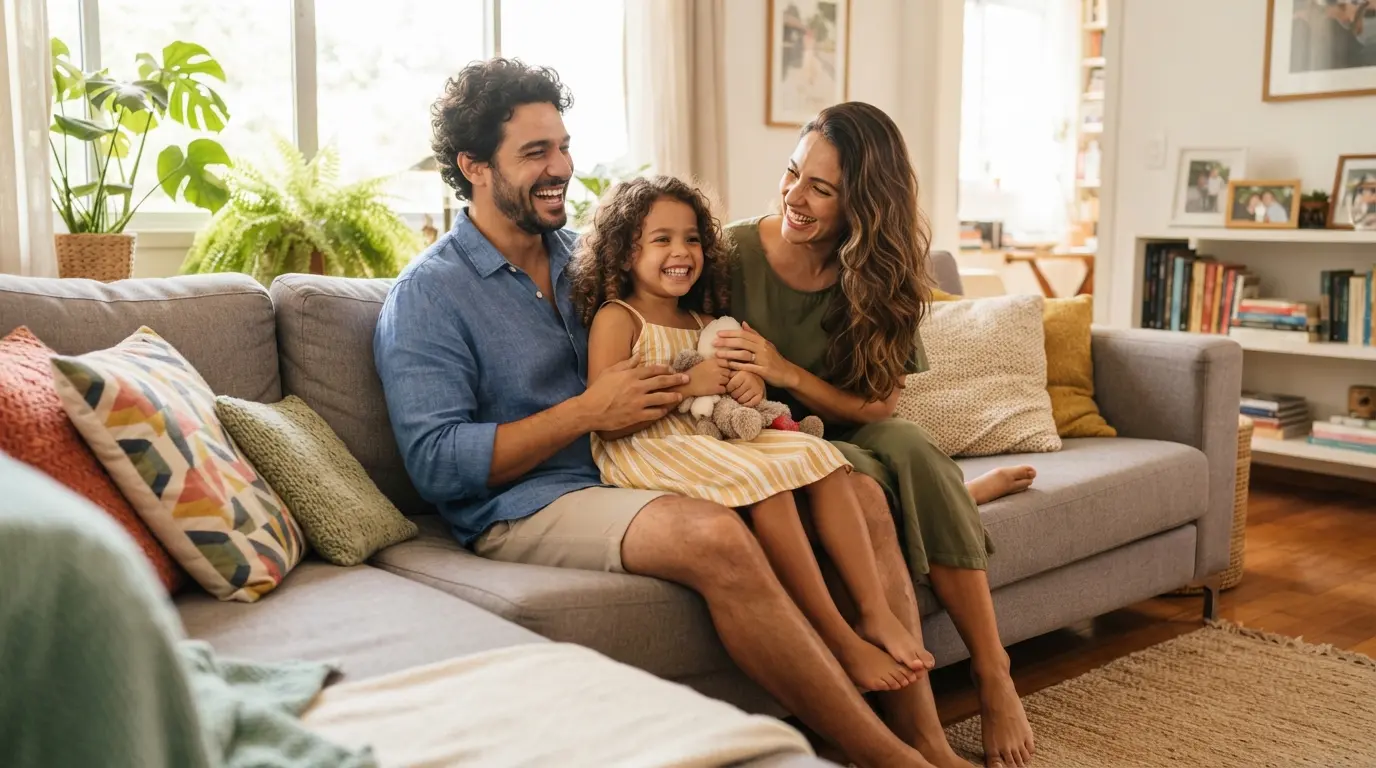 Família protegida e tranquila em casa